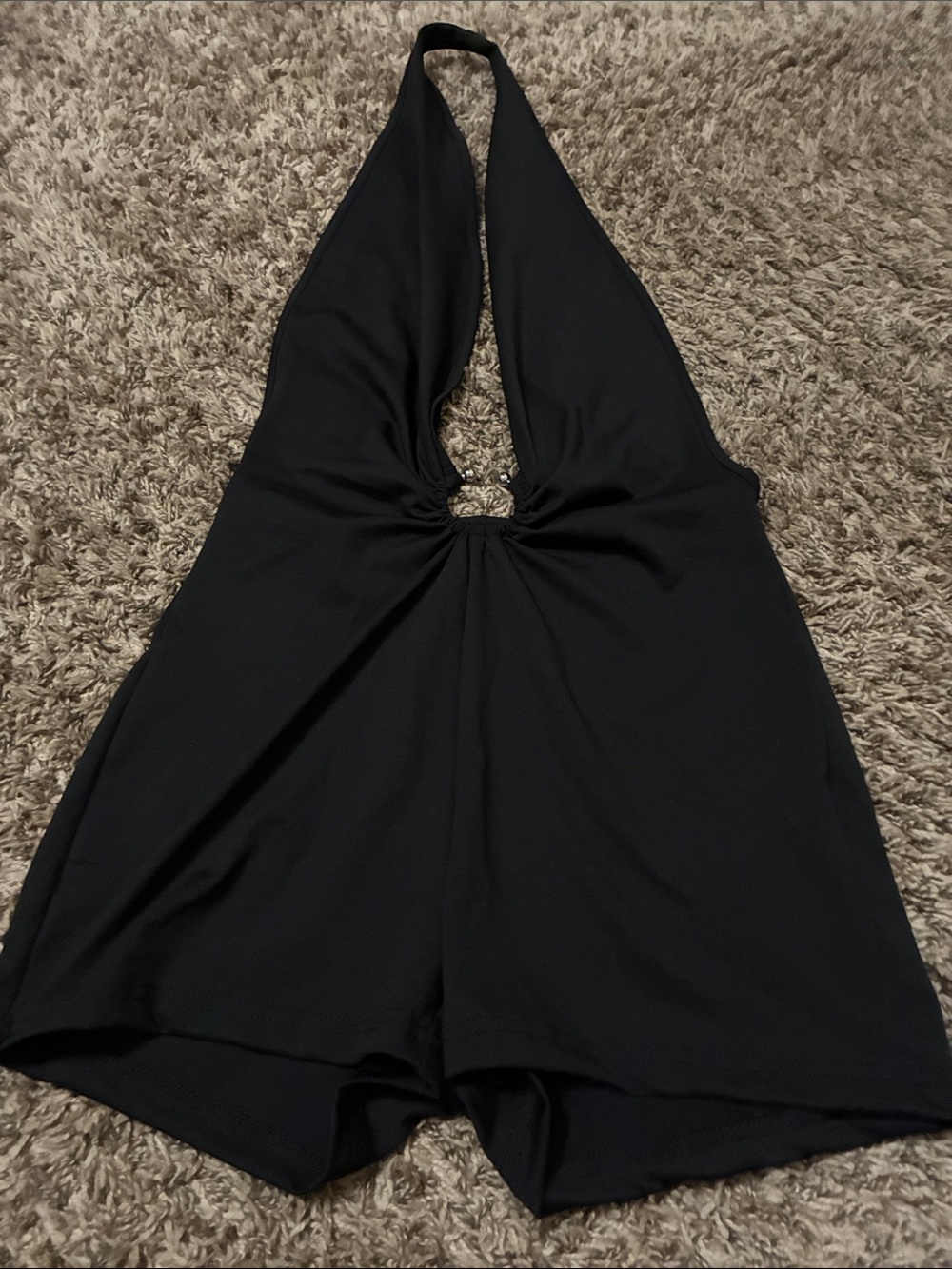 SHEIN Black Halter Keyhole Romper